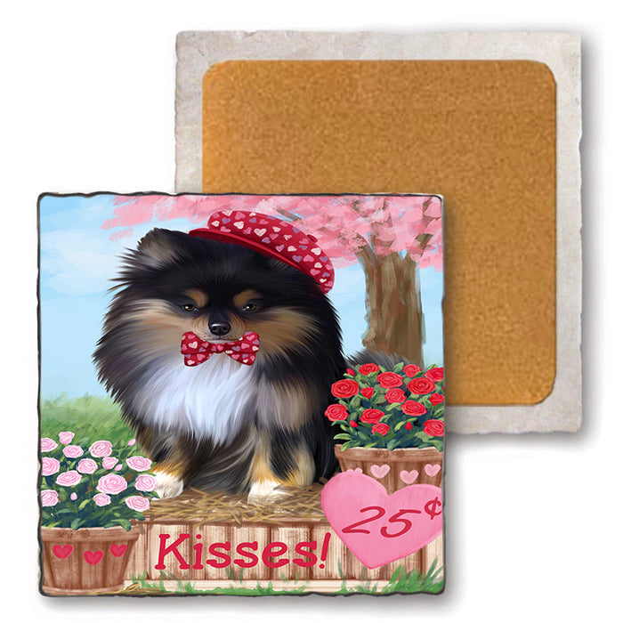 Rosie 25 Cent Kisses Pomeranian Dog Set of 4 Natural Stone Marble Tile Coasters MCST50990
