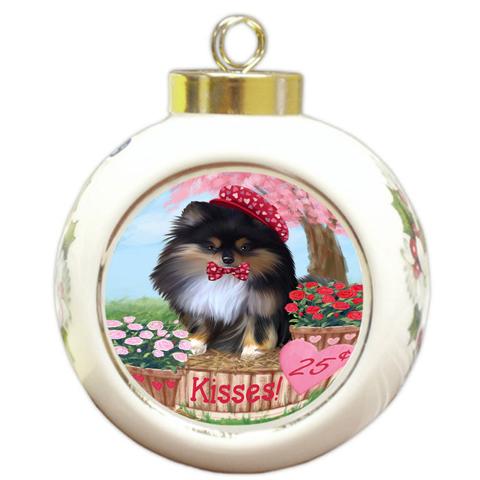 Rosie 25 Cent Kisses Pomeranian Dog Round Ball Christmas Ornament RBPOR56346