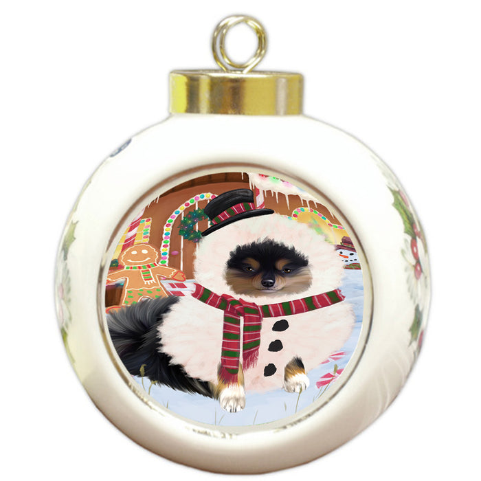 Christmas Gingerbread House Candyfest Pomeranian Dog Round Ball Christmas Ornament RBPOR56837