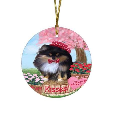 Rosie 25 Cent Kisses Pomeranian Dog Round Flat Christmas Ornament RFPOR56346