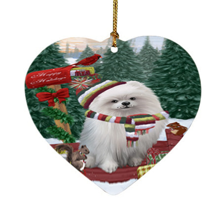 Merry Christmas Woodland Sled Pomeranian Dog Heart Christmas Ornament HPOR55353