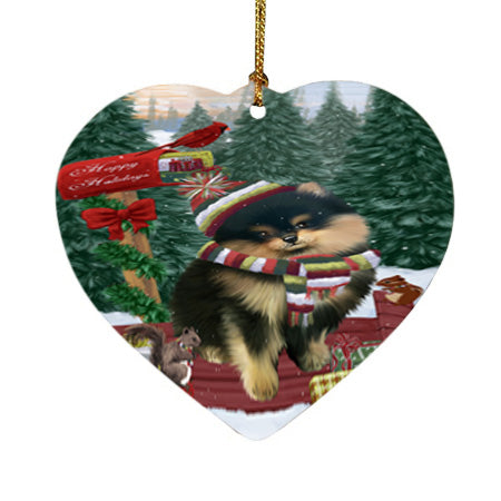 Merry Christmas Woodland Sled Pomeranian Dog Heart Christmas Ornament HPOR55354