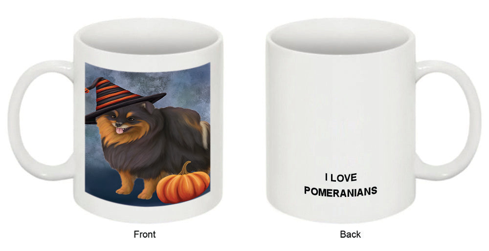 Happy Halloween Pomeranian Dog Wearing Witch Hat with Pumpkin Coffee Mug MUG50390