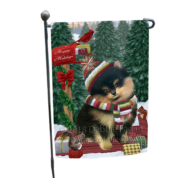 Merry Christmas Woodland Sled Pomeranian Dog Garden Flag GFLG55291