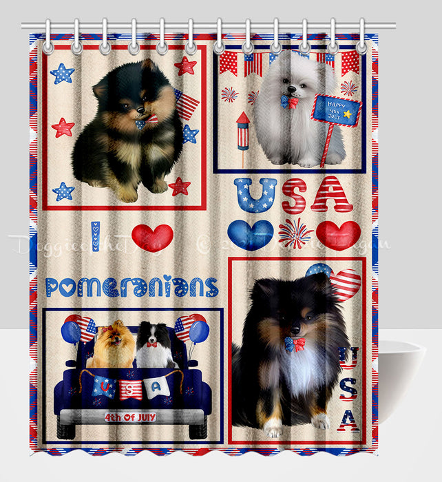 4th of July Independence Day I Love USA Pomeranian Dogs Shower Curtain Pet Painting Bathtub Curtain Waterproof Polyester One-Side Printing Decor Bath Tub Curtain for Bathroom with Hooks