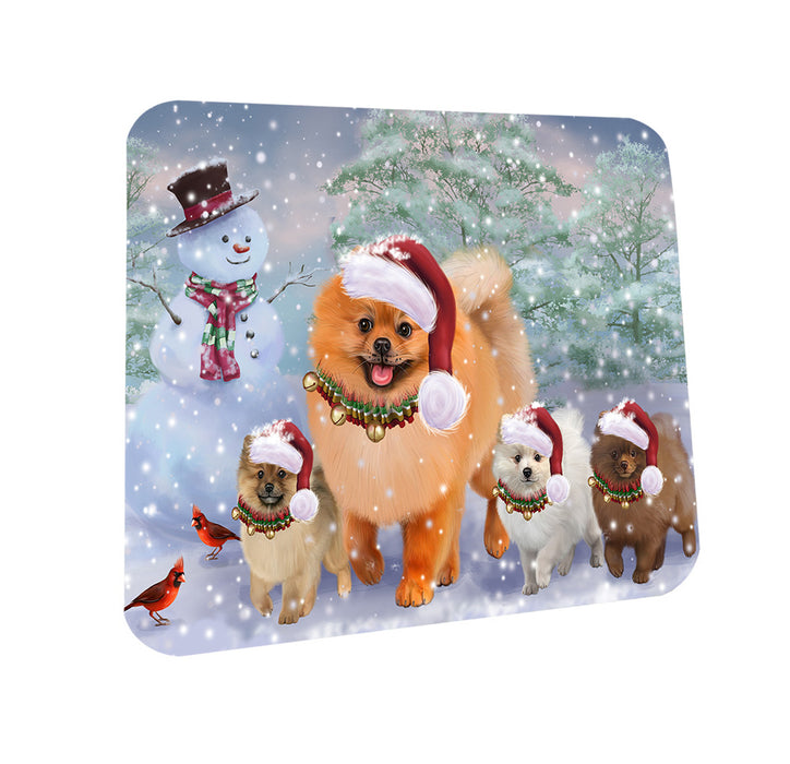 Christmas Running Family Pomeranian Dogs Coasters Set of 4 CST57093