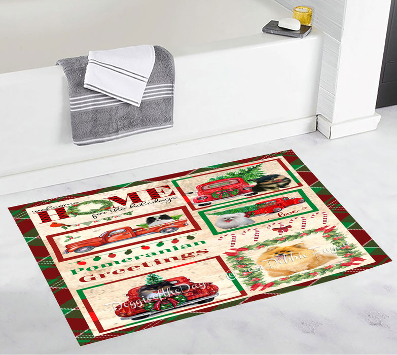 Welcome Home for Christmas Holidays Pomeranian Dogs Bathroom Rugs with Non Slip Soft Bath Mat for Tub BRUG54433