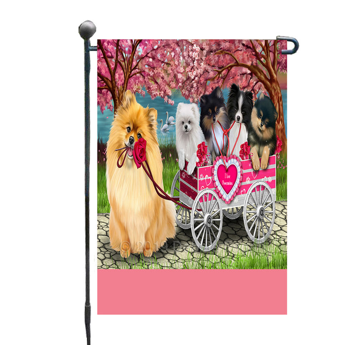 Personalized I Love Pomeranian Dogs in a Cart Custom Garden Flags GFLG-DOTD-A62172