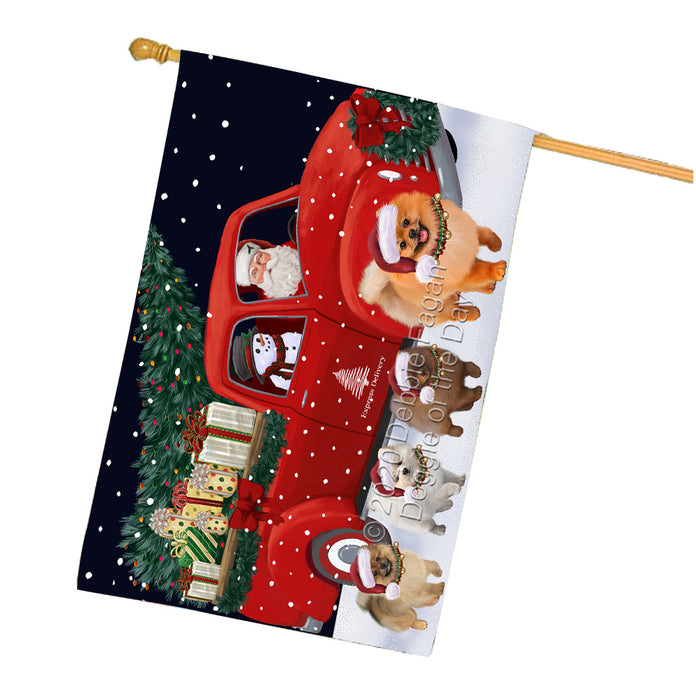 Christmas Express Delivery Red Truck Running Pomeranian Dogs House Flag FLG66540
