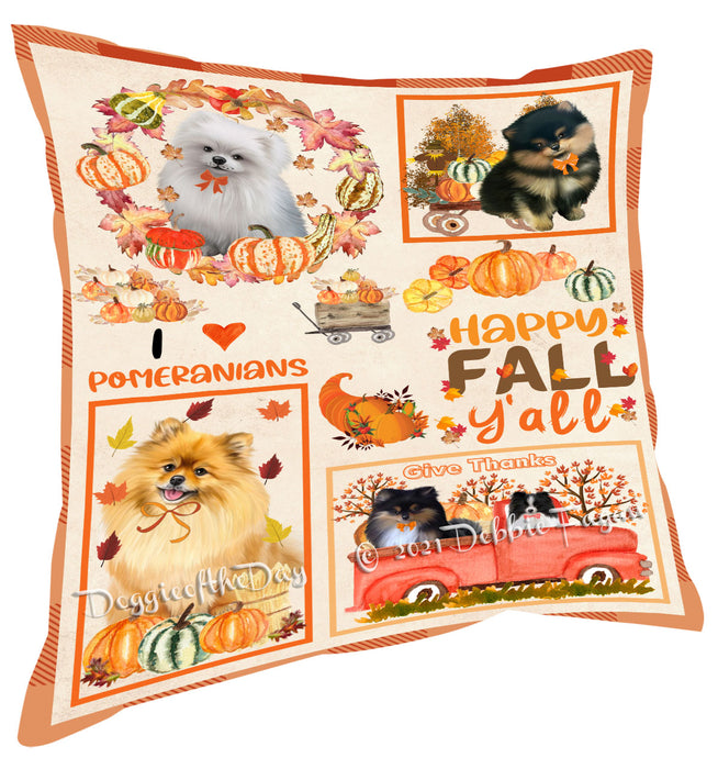 Happy Fall Y'all Pumpkin Pomeranian Dogs Pillow with Top Quality High-Resolution Images - Ultra Soft Pet Pillows for Sleeping - Reversible & Comfort - Ideal Gift for Dog Lover - Cushion for Sofa Couch Bed - 100% Polyester