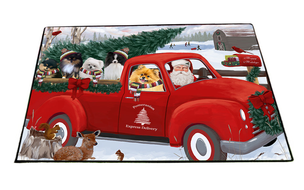 Christmas Santa Express Delivery Pomeranians Dog Family Floormat FLMS52452
