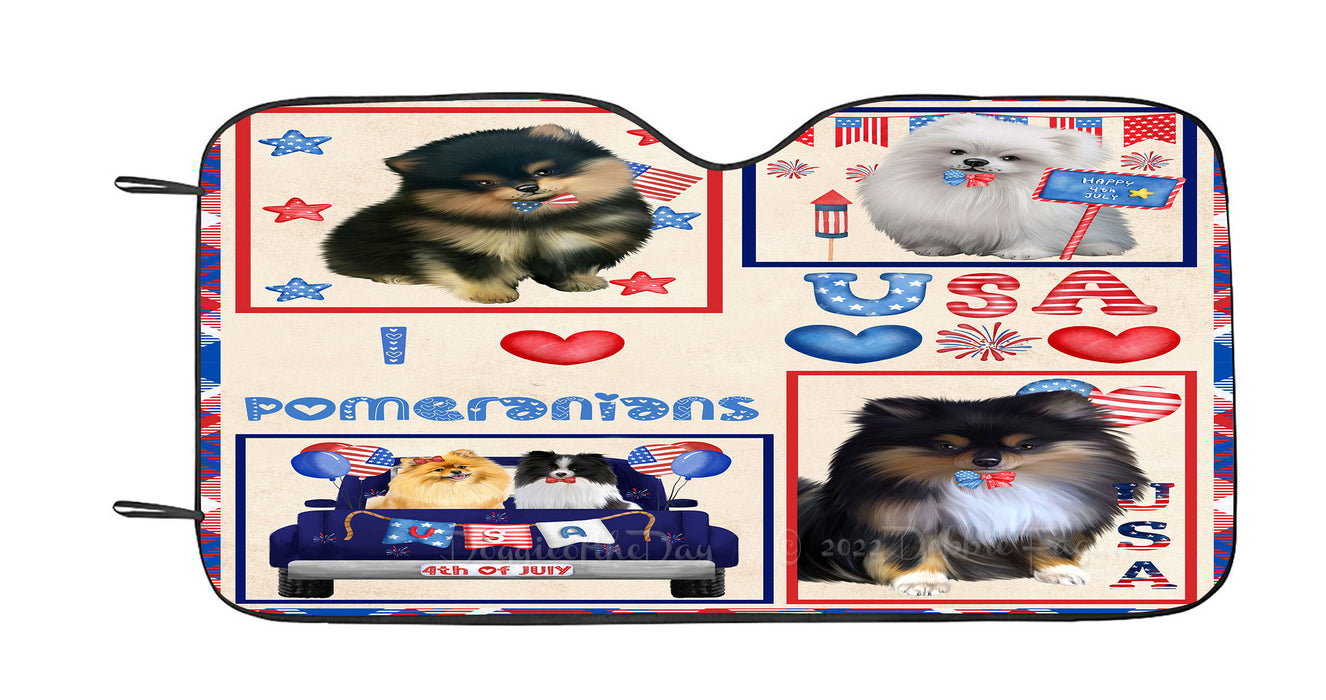 4th of July Independence Day I Love USA Pomeranian Dogs Car Sun Shade Cover Curtain