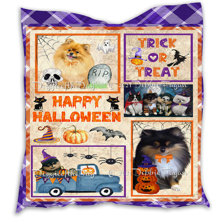 Happy Halloween Trick or Treat Pumpkin Pomeranian Dogs Lightweight Soft Bedspread Coverlet Bedding Quilt QUILT61021