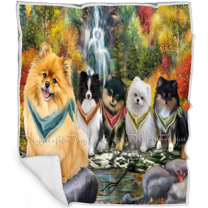 Scenic Waterfall Pomeranians Dog Blanket BLNKT60834
