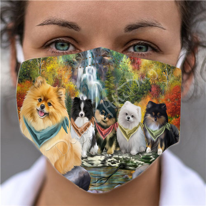 Scenic Waterfall Pomeranian Dogs Face Mask FM49325