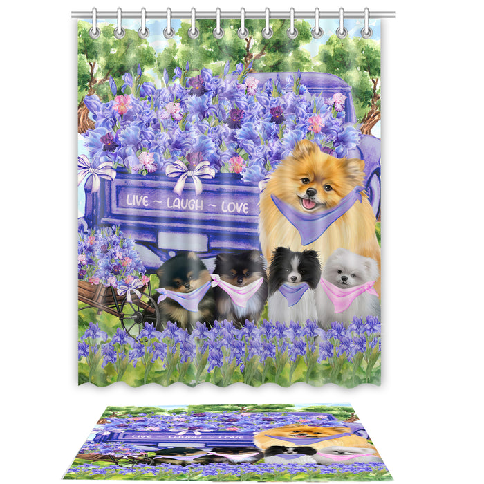 Pomeranian Shower Curtain & Bath Mat Set, Custom, Explore a Variety of Designs, Personalized, Curtains with hooks and Rug Bathroom Decor, Halloween Gift for Dog Lovers