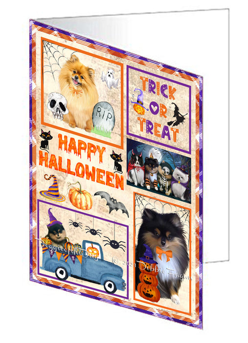 Happy Halloween Trick or Treat Pomeranian Dogs Handmade Artwork Assorted Pets Greeting Cards and Note Cards with Envelopes for All Occasions and Holiday Seasons GCD76571