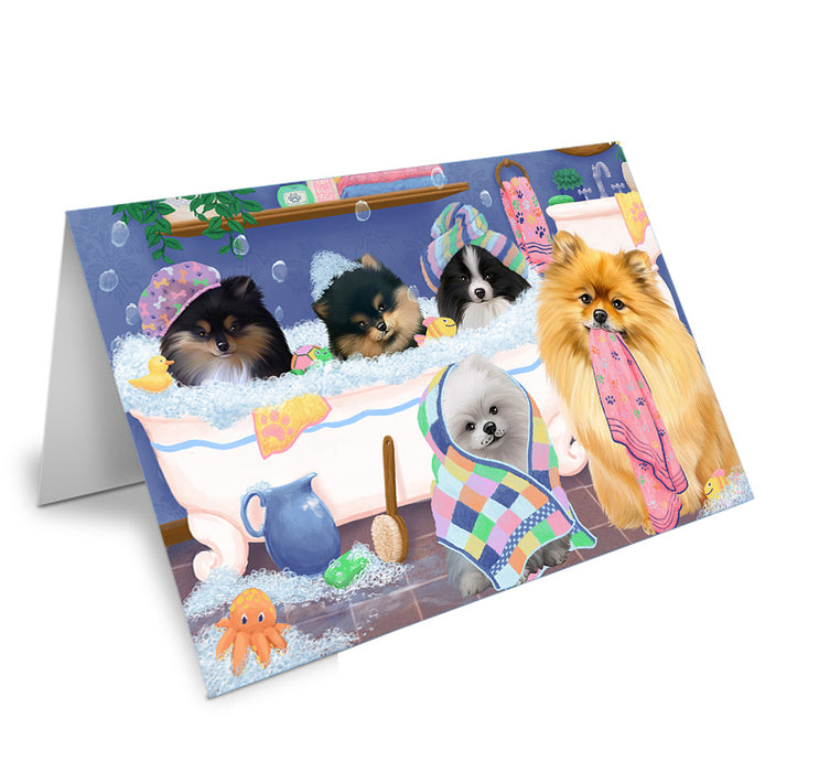 Rub A Dub Dogs In A Tub Pomeranians Dog Handmade Artwork Assorted Pets Greeting Cards and Note Cards with Envelopes for All Occasions and Holiday Seasons GCD74942