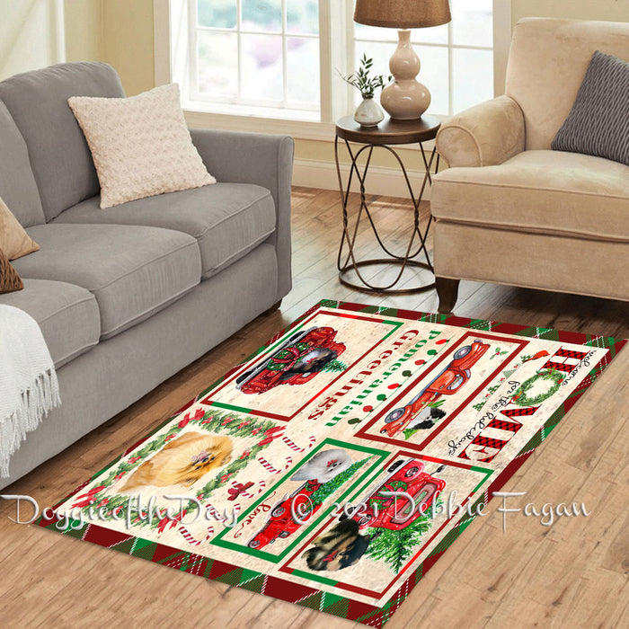 Welcome Home for Christmas Holidays Pomeranian Dogs Polyester Living Room Carpet Area Rug ARUG65074