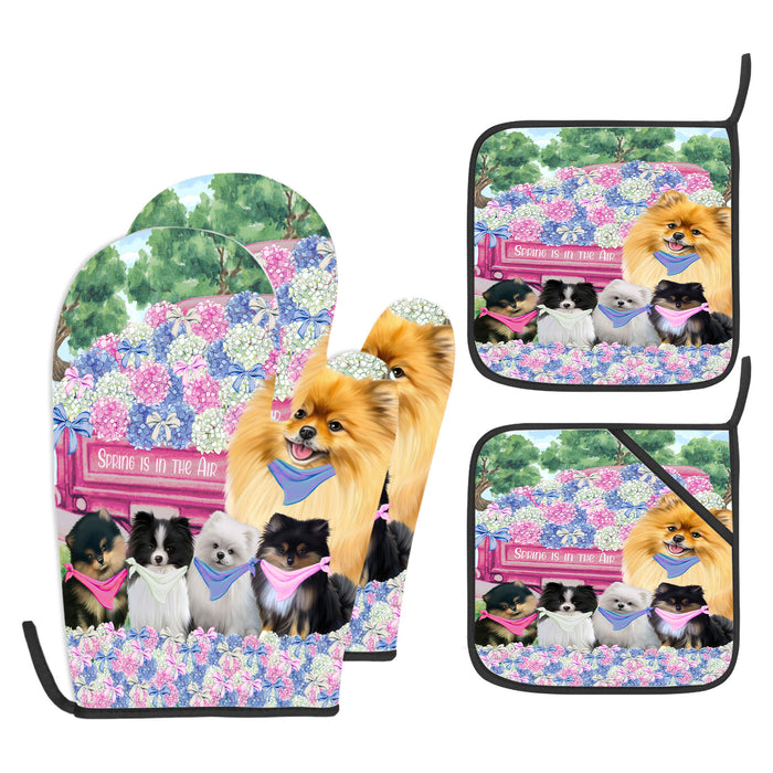 Pomeranian Oven Mitts and Pot Holder Set, Kitchen Gloves for Cooking with Potholders, Explore a Variety of Designs, Personalized, Custom, Dog Moms Gift