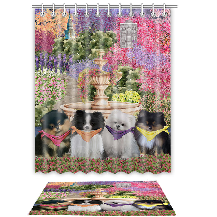 Pomeranian Shower Curtain & Bath Mat Set, Custom, Explore a Variety of Designs, Personalized, Curtains with hooks and Rug Bathroom Decor, Halloween Gift for Dog Lovers