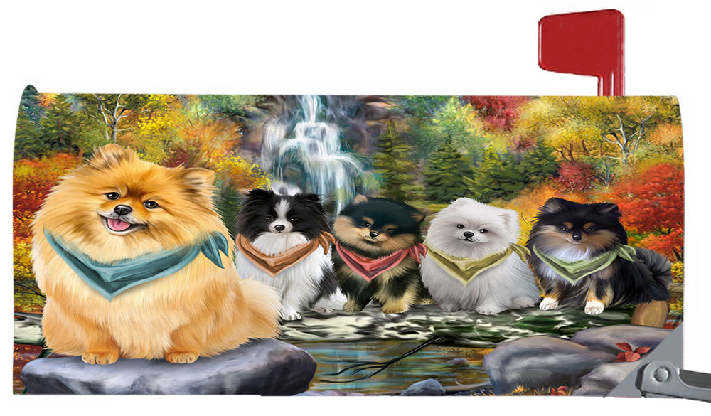 Scenic Waterfall Pomeranian Dogs Magnetic Mailbox Cover MBC48743