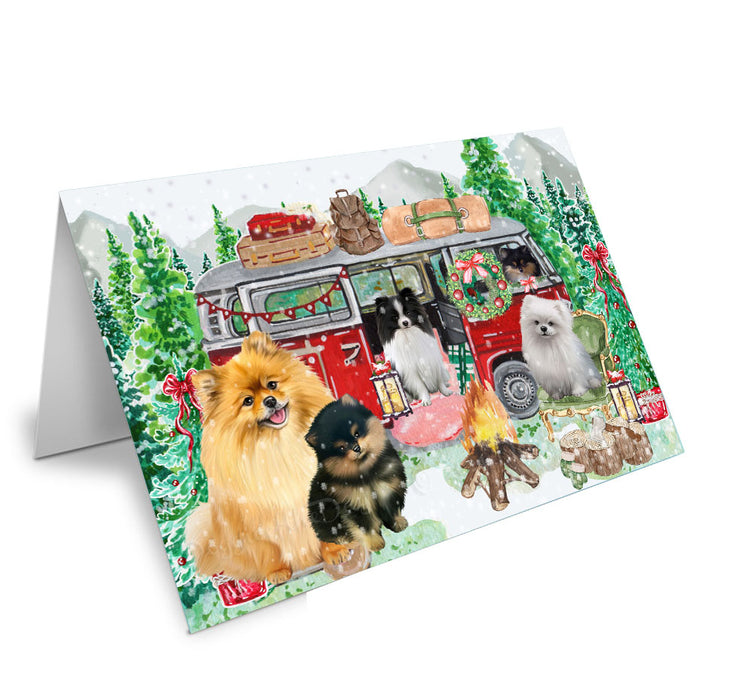 Christmas Time Camping with Pomeranian Dogs Handmade Artwork Assorted Pets Greeting Cards and Note Cards with Envelopes for All Occasions and Holiday Seasons