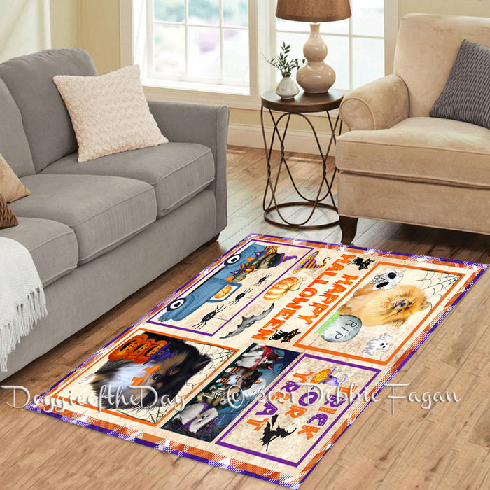 Happy Halloween Trick or Treat Pomeranian Dogs Polyester Living Room Carpet Area Rug ARUG65830