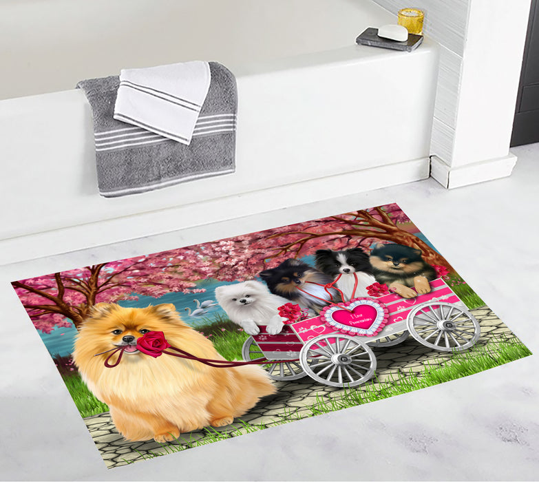 I Love Pomeranian Dogs in a Cart Bath Mat