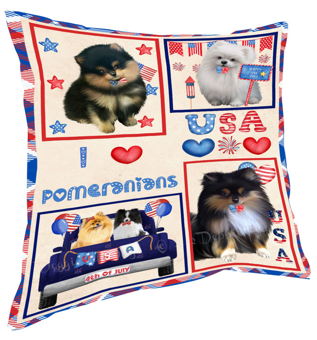 4th of July Independence Day I Love USA Pomeranian Dogs Pillow with Top Quality High-Resolution Images - Ultra Soft Pet Pillows for Sleeping - Reversible & Comfort - Ideal Gift for Dog Lover - Cushion for Sofa Couch Bed - 100% Polyester