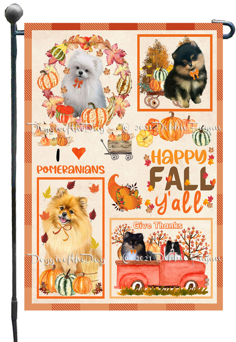 Happy Fall Y'all Pumpkin Pomeranian Dogs Garden Flags- Outdoor Double Sided Garden Yard Porch Lawn Spring Decorative Vertical Home Flags 12 1/2"w x 18"h