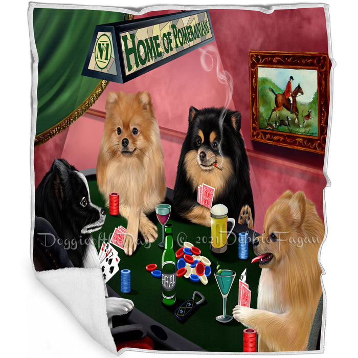 Home of Pomeranians 4 Dogs Playing Poker Blanket