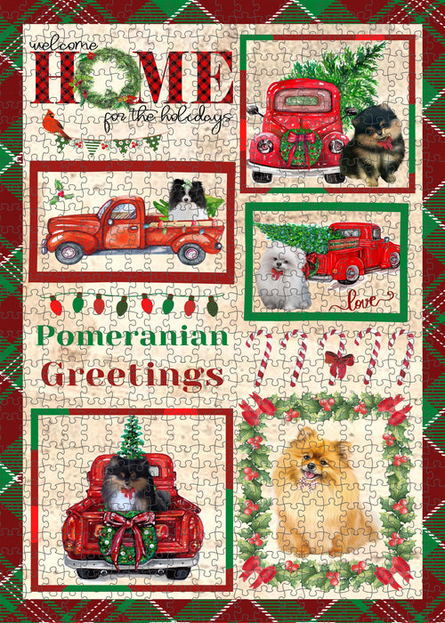 Welcome Home for Christmas Holidays Pomeranian Dogs Portrait Jigsaw Puzzle for Adults Animal Interlocking Puzzle Game Unique Gift for Dog Lover's with Metal Tin Box