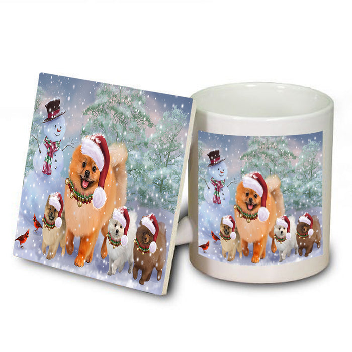 Christmas Running Family Pomeranian Dogs Mug and Coaster Set MUC57127