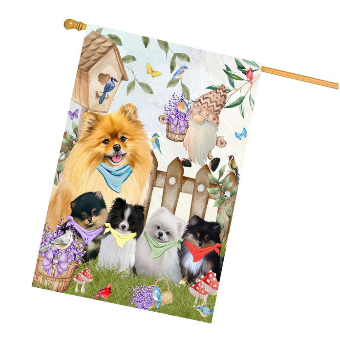 Pomeranian Dogs House Flag: Explore a Variety of Designs, Custom, Personalized, Weather Resistant, Double-Sided, Home Outside Yard Decor for Dog and Pet Lovers