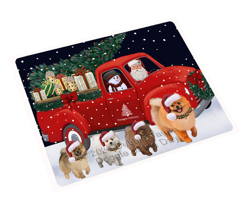 Christmas Express Delivery Red Truck Running Pomeranian Dogs Cutting Board - Easy Grip Non-Slip Dishwasher Safe Chopping Board Vegetables C77857