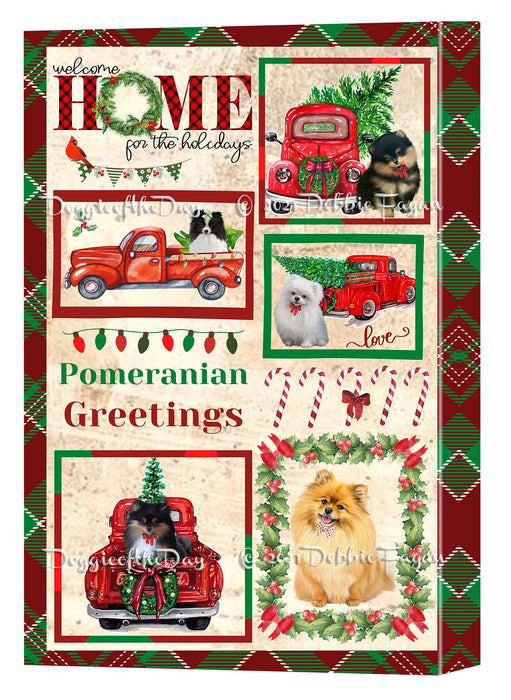 Welcome Home for Christmas Holidays Pomeranian Dogs Canvas Wall Art Decor - Premium Quality Canvas Wall Art for Living Room Bedroom Home Office Decor Ready to Hang CVS149759