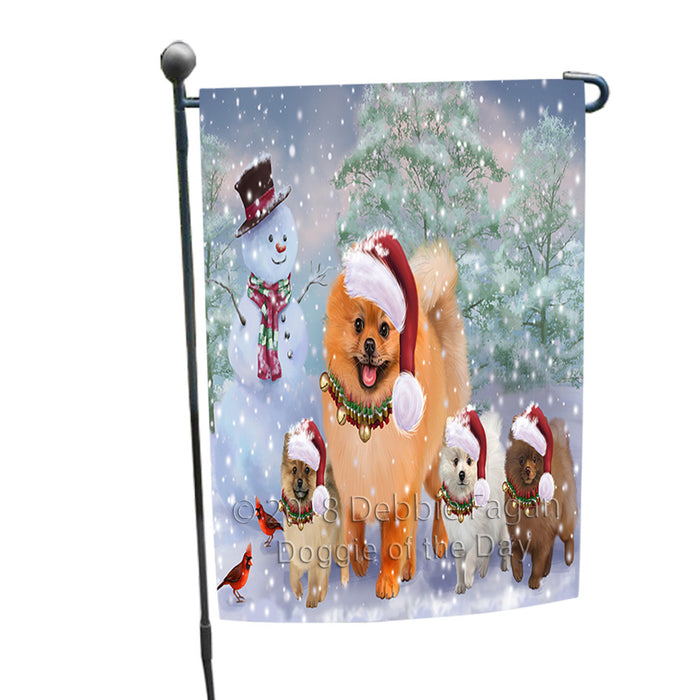 Christmas Running Family Pomeranian Dogs Garden Flag GFLG65103