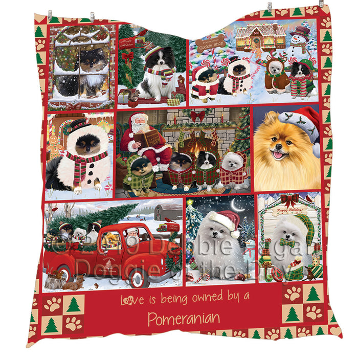 Love is Being Owned Christmas Pomeranian Dogs Quilt
