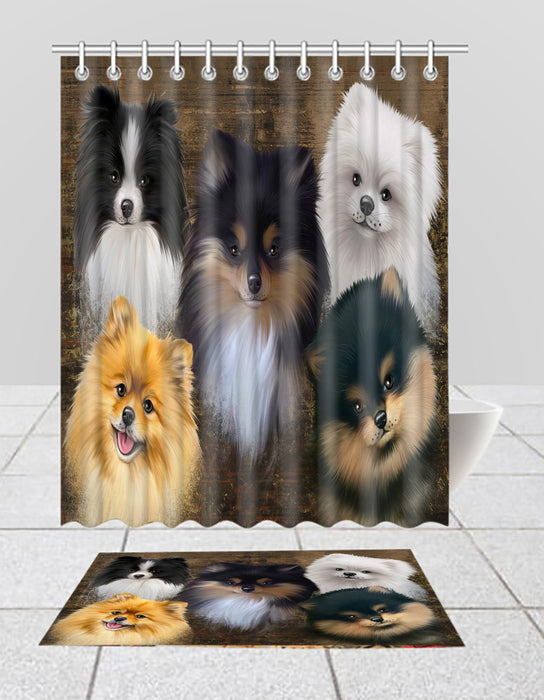 Rustic Pomeranian Dogs  Bath Mat and Shower Curtain Combo