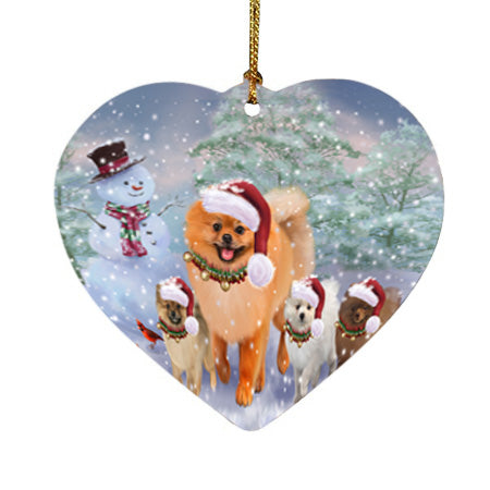 Christmas Running Family Pomeranian Dogs Heart Christmas Ornament HPOR57421