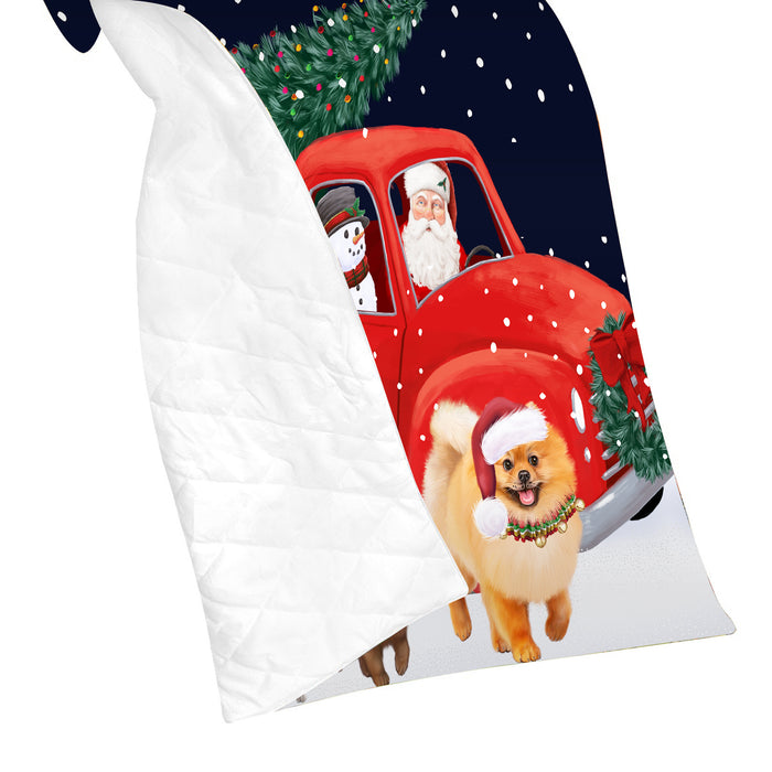 Christmas Express Delivery Red Truck Running Pug Dogs Lightweight Soft Bedspread Coverlet Bedding Quilt QUILT60011