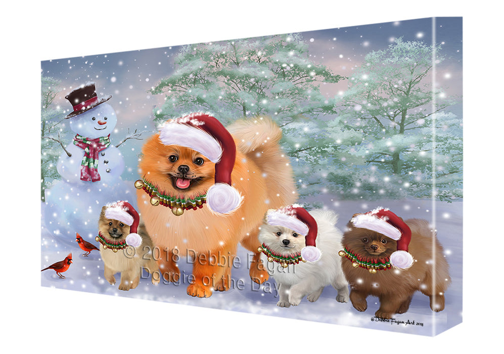 Christmas Running Family Pomeranian Dogs Canvas Print Wall Art Décor CVS136655