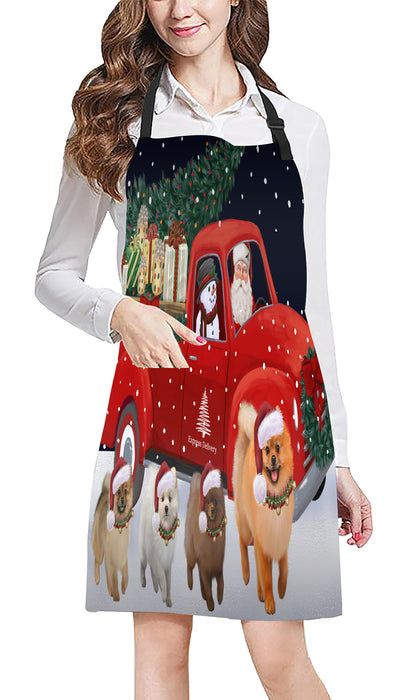 Christmas Express Delivery Red Truck Running Pomeranian Dogs Apron Apron-48144