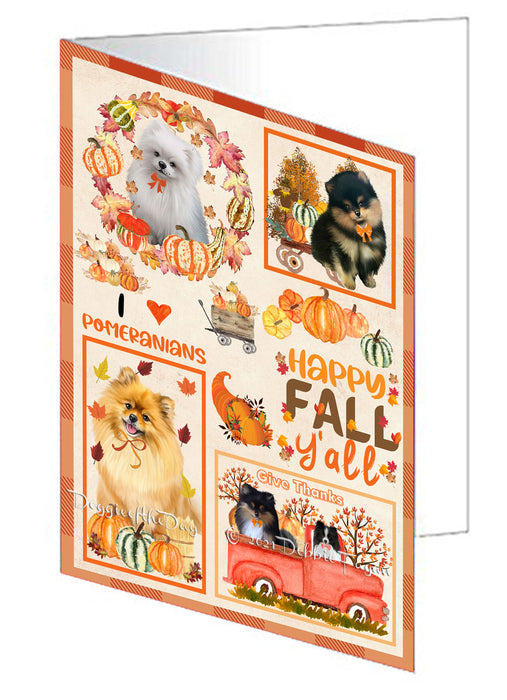 Happy Fall Y'all Pumpkin Pomeranian Dogs Handmade Artwork Assorted Pets Greeting Cards and Note Cards with Envelopes for All Occasions and Holiday Seasons GCD77081