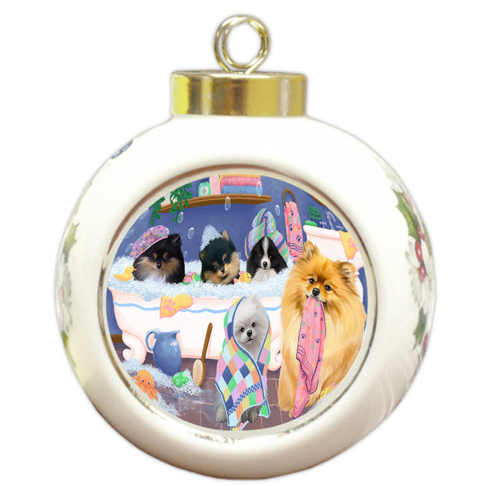 Rub A Dub Dogs In A Tub Pomeranians Dog Round Ball Christmas Ornament RBPOR57165
