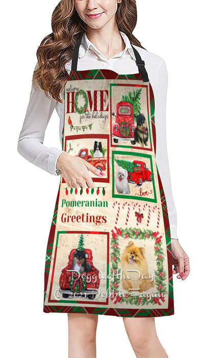 Welcome Home for Holidays Pomeranian Dogs Apron Apron48435