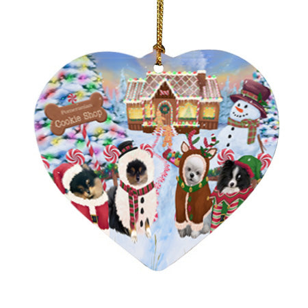 Holiday Gingerbread Cookie Shop Pomeranians Dog Heart Christmas Ornament HPOR56866
