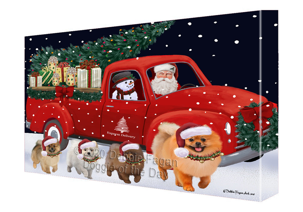 Christmas Express Delivery Red Truck Running Pomeranian Dogs Canvas Print Wall Art Décor CVS146258
