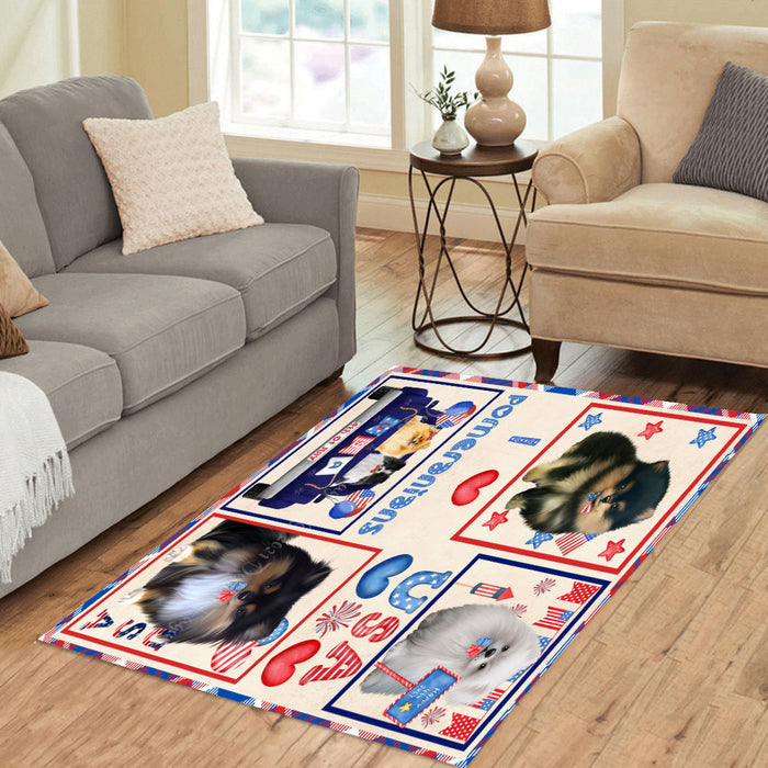 4th of July Independence Day I Love USA Pomeranian Dogs Area Rug - Ultra Soft Cute Pet Printed Unique Style Floor Living Room Carpet Decorative Rug for Indoor Gift for Pet Lovers